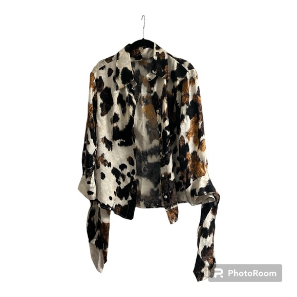 Just Cavalli calico print silk button down blouse